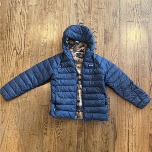 Patagonia kids boys reversible Jacket reversible down navy and tan size M (10)